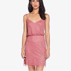 Adrianna Papell Pink Dress sz 10 Beaded  Art Deco Cocktail Wedding